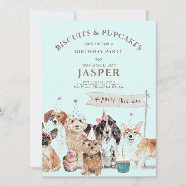 Invitación Biscuits y tartas de perro Fiesta de cumpleaños (Anverso)