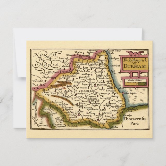 Invitación Bishopprick del Mapa Antiguo del Condado de Durham (Anverso)