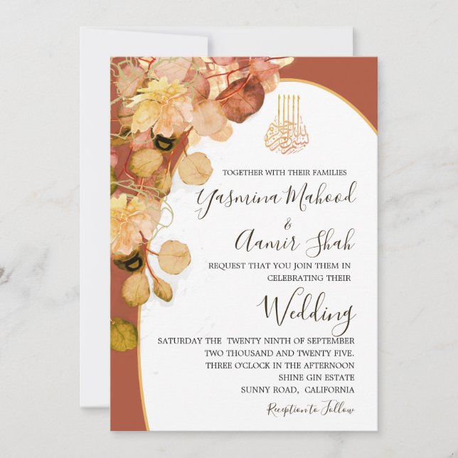 Invitación Bismillah Elegant Naranja quemado Boda (Anverso)