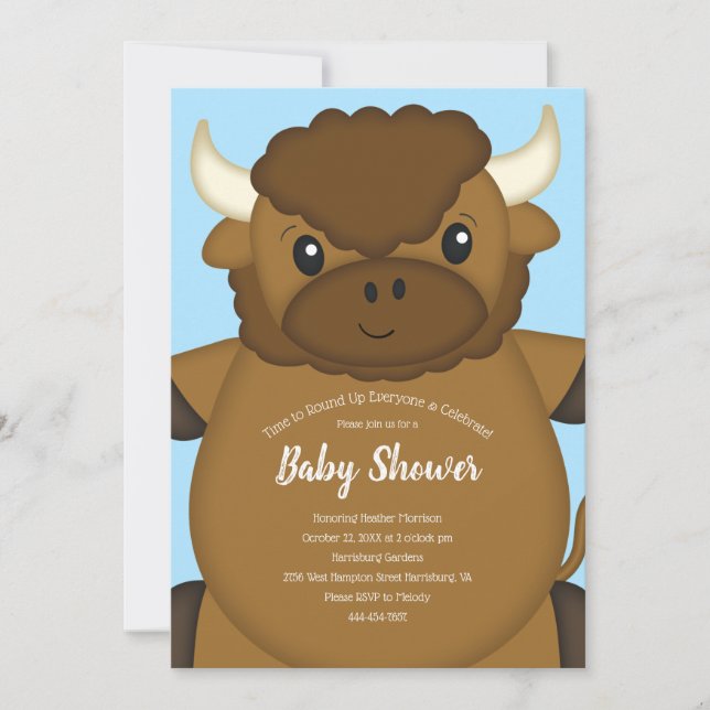 Invitación Bison Buffalo Baby Shower Blue (Anverso)