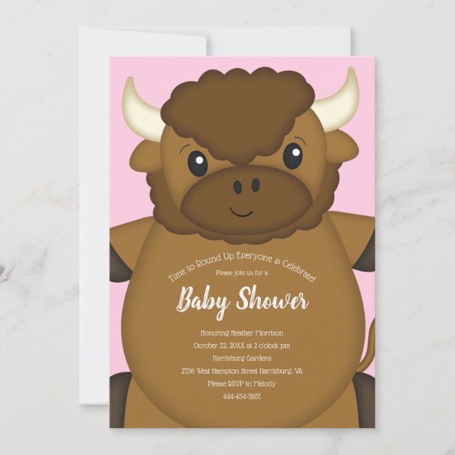 Invitación Bison Buffalo Baby Shower Pink (Anverso)
