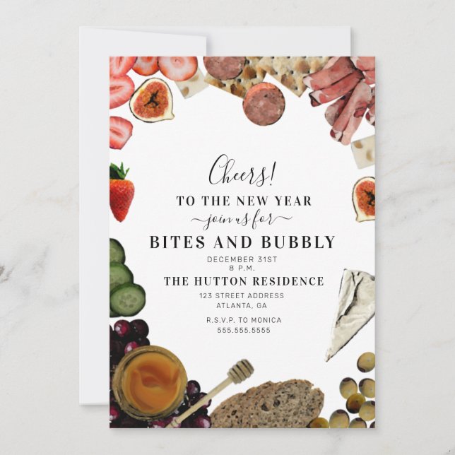 Invitación Bites y embutidos Fiestas de Nochevieja (Anverso)