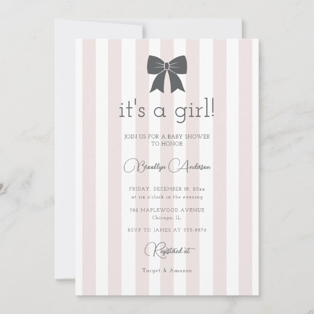Invitación Bitty Bow es un Baby Shower Chica (Anverso)