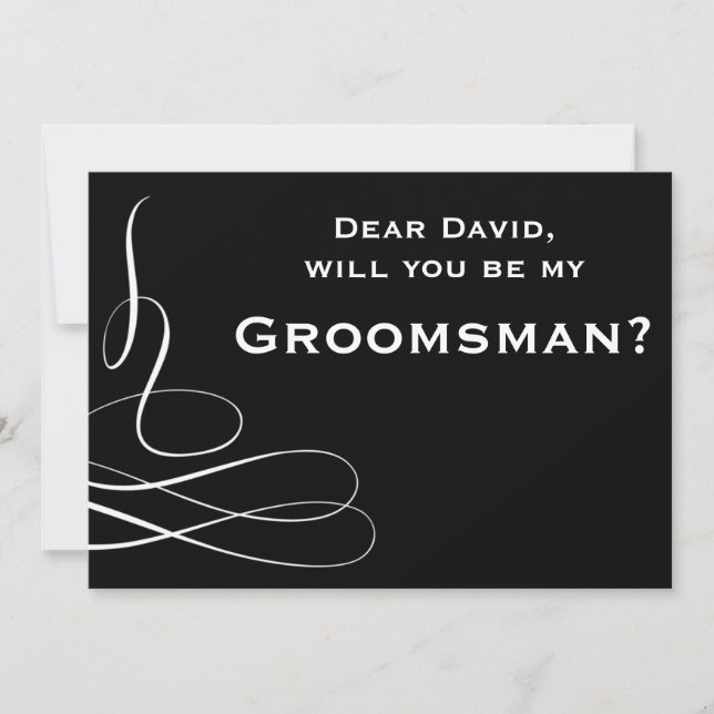 Invitación Bizcocho Blanco Y Negro Serás Mi Groomsman (Anverso)