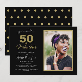 Invitación Black 50 y fabulosa foto de fiesta de cumpleaños n