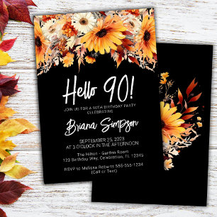 Invitación Black 90 Birthday Fall Floral