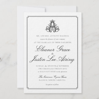 Invitación Black "A" Monogram Wedding Invitation