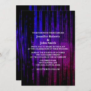 Invitación Black Abstract Purple Blue Artsy Elegant Wedding