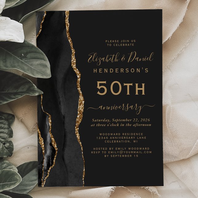 Invitación Black Agate Black Gold 50th Anniversary (Subido por el creador)