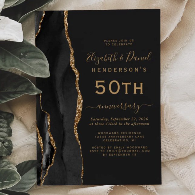 Invitación Black Agate Black Gold 50th Anniversary (Subido por el creador)