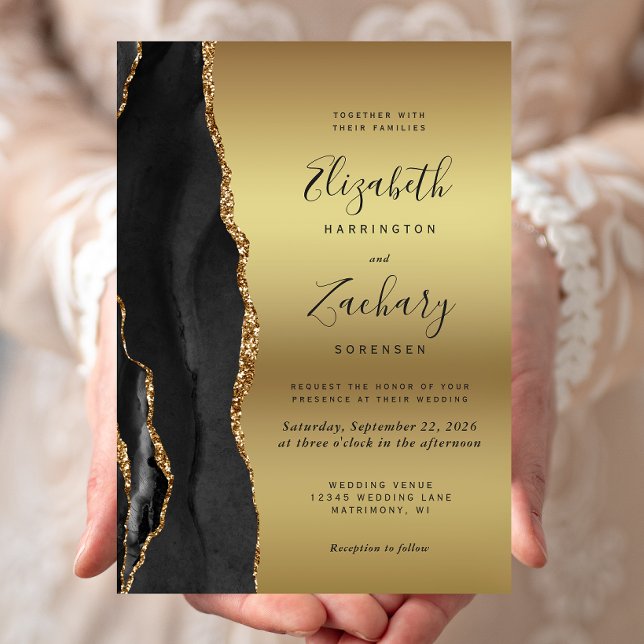 Invitación Black Agate Gold Ombre Wedding (Subido por el creador)