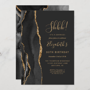 Invitación Black Agate Gold Surprise Birday Party
