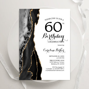 Invitación Black Agate Gold White 60 cumpleaños