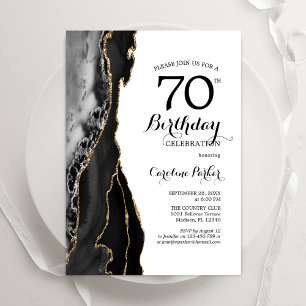 Invitación Black Agate Gold White 70 cumpleaños