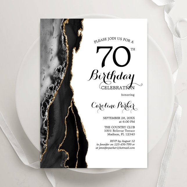 Invitación Black Agate Gold White 70 cumpleaños (Subido por el creador)
