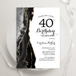 Invitación Black Agate White Gold 40 cumpleaños<br><div class="desc">Invitación a la fiesta de cumpleaños número 40 de negro, blanco y dorado. Elegante diseño moderno con fondo geodésico de mármol agate acuarela, oro falso purpurina y tipografía de escritura. La carta de invitación de moda es perfecta para una elegante celebración del cumpleaños de las mujeres. Invitaciones Zazzle impresas o...</div>