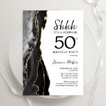 Invitación Black Agate White Gold Surprise 50 cumpleaños<br><div class="desc">Años negros, blancos y dorados sorprenden la invitación a la fiesta de cumpleaños número 50. Elegante diseño moderno con fondo geodésico de mármol agate acuarela, oro falso purpurina y tipografía de escritura. La carta de invitación de moda es perfecta para una elegante celebración del cumpleaños de las mujeres. Invitaciones Zazzle...</div>