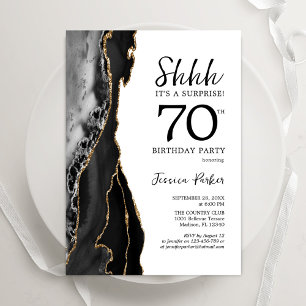 Invitación Black Agate White Gold Surprise Cumpleaños 70