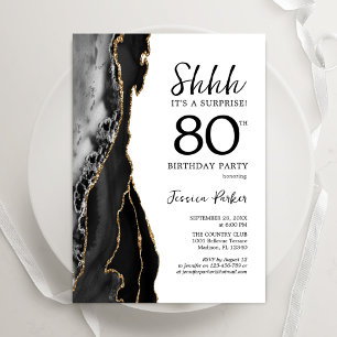 Invitación Black Agate White Gold Surprise Cumpleaños 80