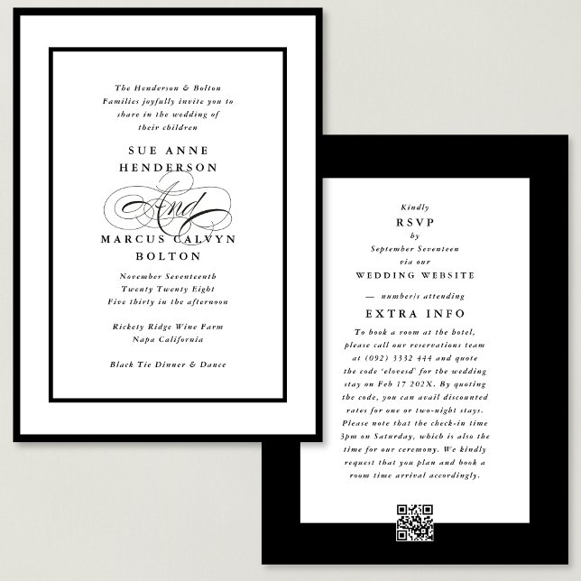 Invitación Black Ampersand all in one RSVP DETAILS Boda (Subido por el creador)
