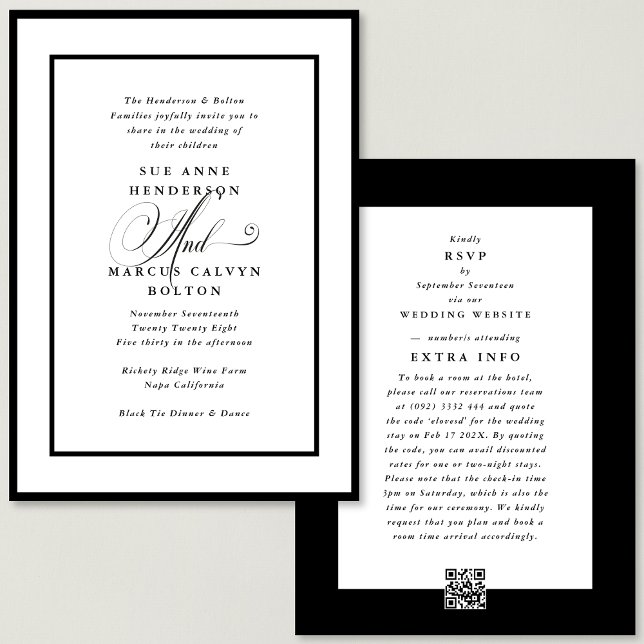 Invitación Black Ampersand all in one RSVP DETAILS Boda (Subido por el creador)