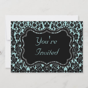 Invitación Black and Aqua Damask