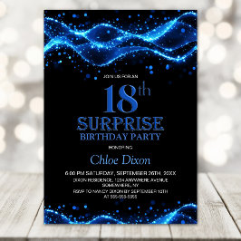 Invitación Black and Blue Surprise 18ª fiesta de cumpleaños