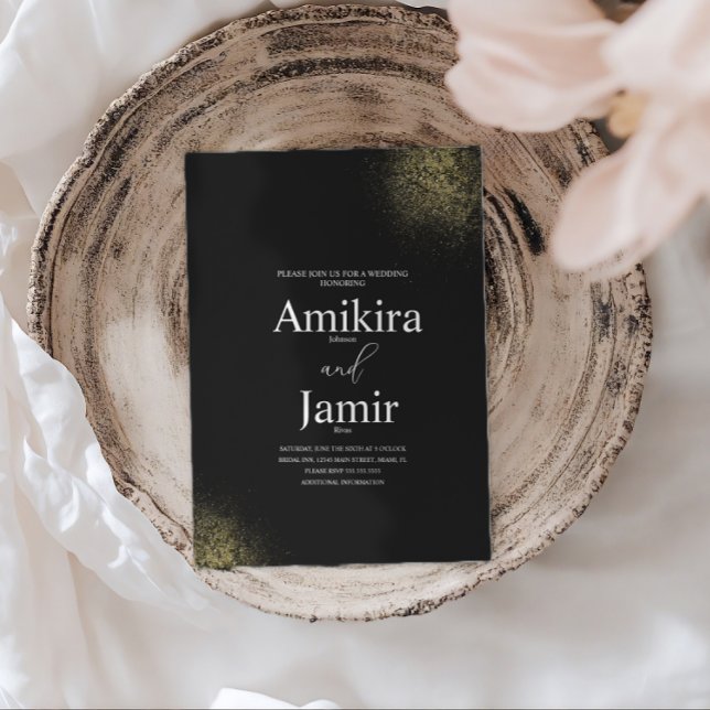 Invitación Black and Dusty Gold Pixie Faux Wedding (Subido por el creador)