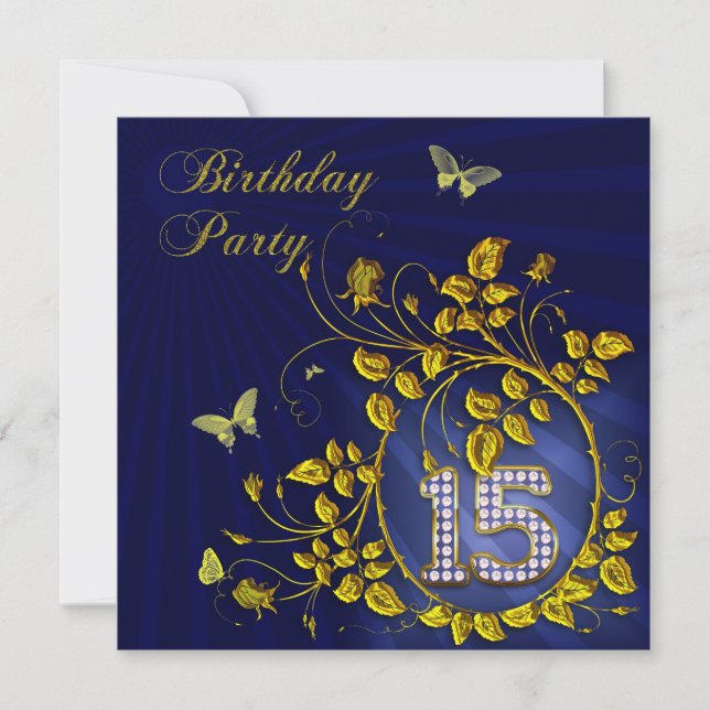 Invitación Black and Gold 15th Birthday party (Anverso)