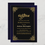 Invitación Black and Gold 18th Birthday Party<br><div class="desc">Invitación a una fiesta de cumpleaños 18 en negro y oro.</div>