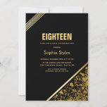 Invitación Black and Gold 18th Birthday Party<br><div class="desc">Una moderna y sofisticada invitación a la fiesta de cumpleaños 18 en negro y oro.</div>