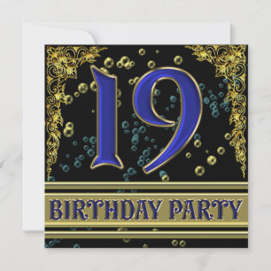 Invitación Black and Gold 19th Birthday party