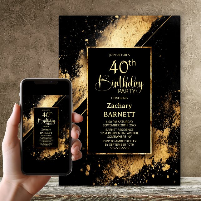 Invitación Black and Gold 40th Birthday Party (Subido por el creador)