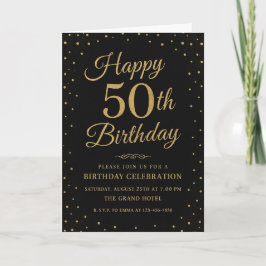Invitación Black and Gold 50 Birthday Elegant Script