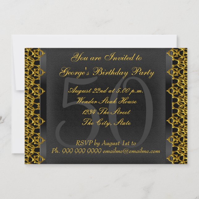 Invitación Black and Gold 50th Birthday Party Black Gold (Anverso)