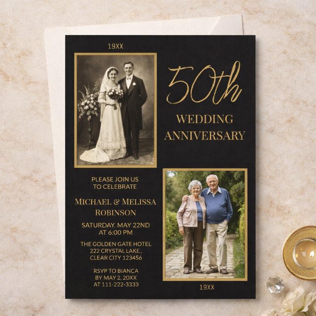 Invitación Black and Gold 50th Wedding Anniversary Design (Subido por el creador)