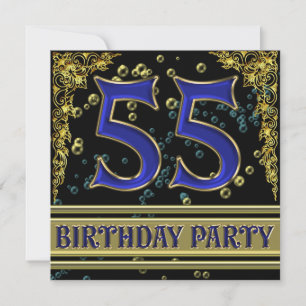 Invitación Black and Gold 55th Birthday party