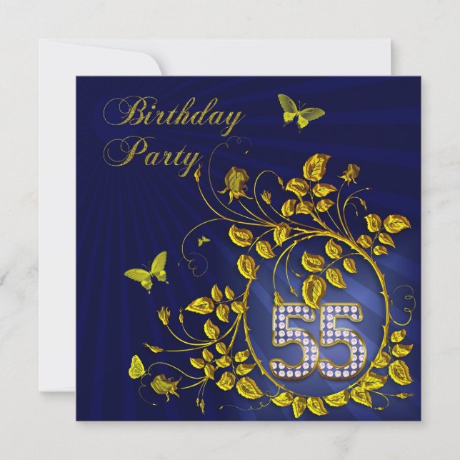 Invitación Black and Gold 55th Birthday party (Anverso)
