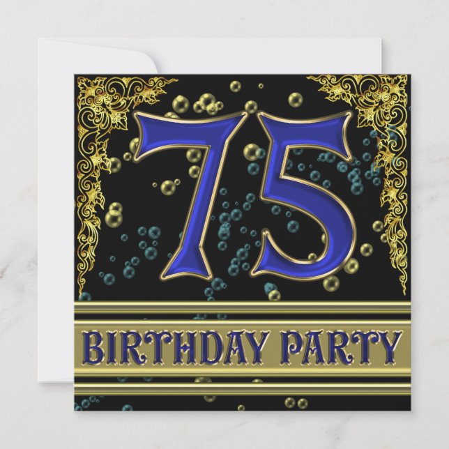 Invitación Black and Gold 75th Birthday party (Anverso)