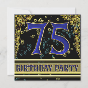 Invitación Black and Gold 75th Birthday party