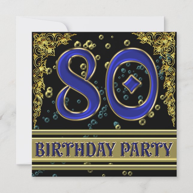 Invitación Black and Gold 80th Birthday party (Anverso)