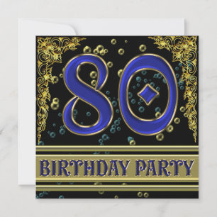 Invitación Black and Gold 80th Birthday party