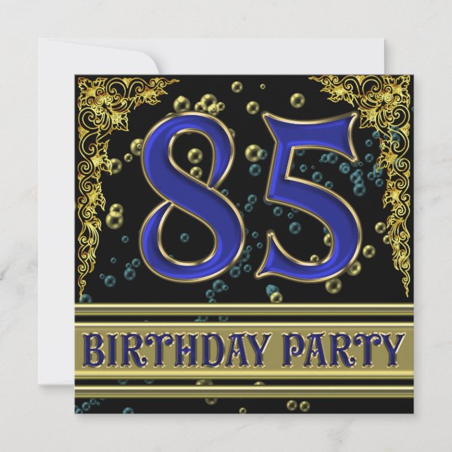 Invitación Black and Gold 85th Birthday party (Anverso)