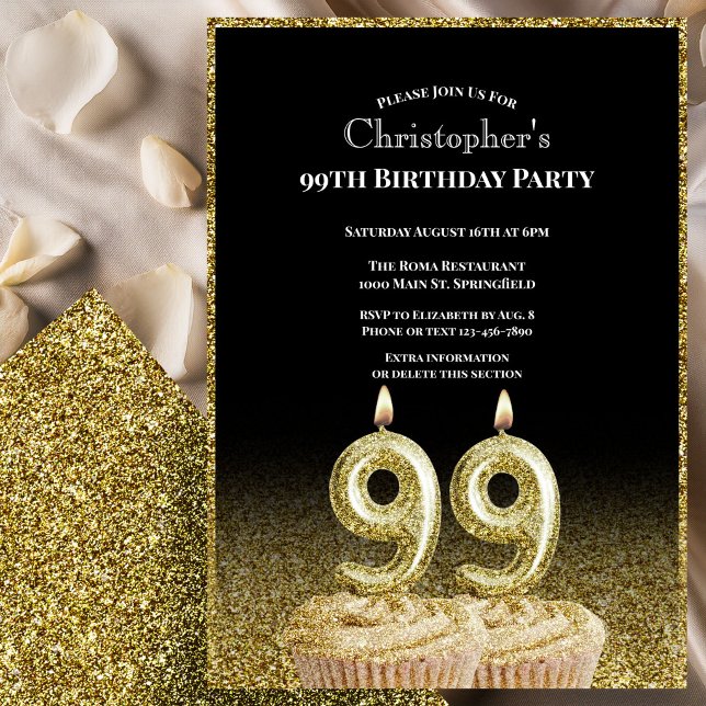 Invitación Black and Gold 99th Birthday Invitation For Him (Subido por el creador)