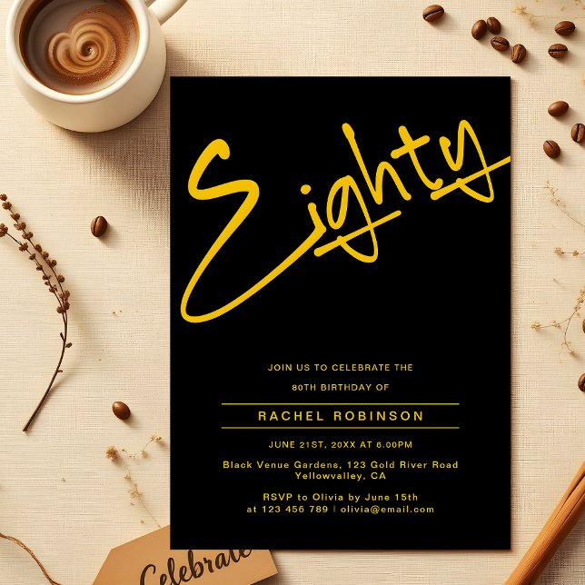 Invitación Black and Gold Adult Ochenta 80 cumpleaños (Subido por el creador)