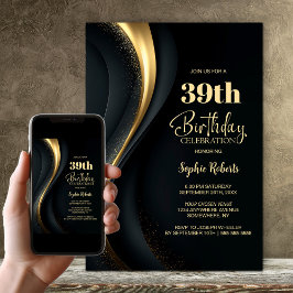Invitación Black and Gold Any Age Birthday Party