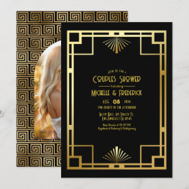 Invitación Black and Gold Art Deco Couples Shower Photo