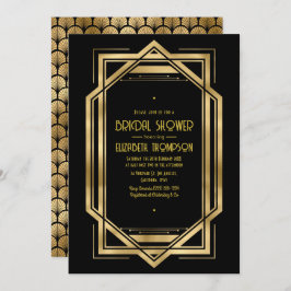 Invitación Black and Gold Art Deco Gold Bridal Shower
