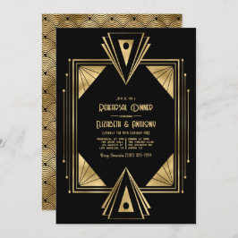 Invitación Black and Gold Art Deco Gold Rehearsal Dinner