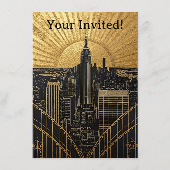 Invitación Black and Gold Art Deco Invitation (Anverso)